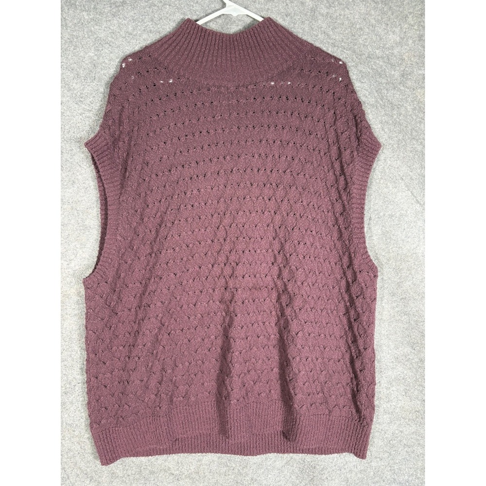Free People Womens Large Purple Pointelle Knit Mock Neck Sweater Vest OB1837770